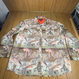 Guy Harvey Camo Fishing Shirt Mens 2XL Redfish Mangrove Print Long Sleeve Button